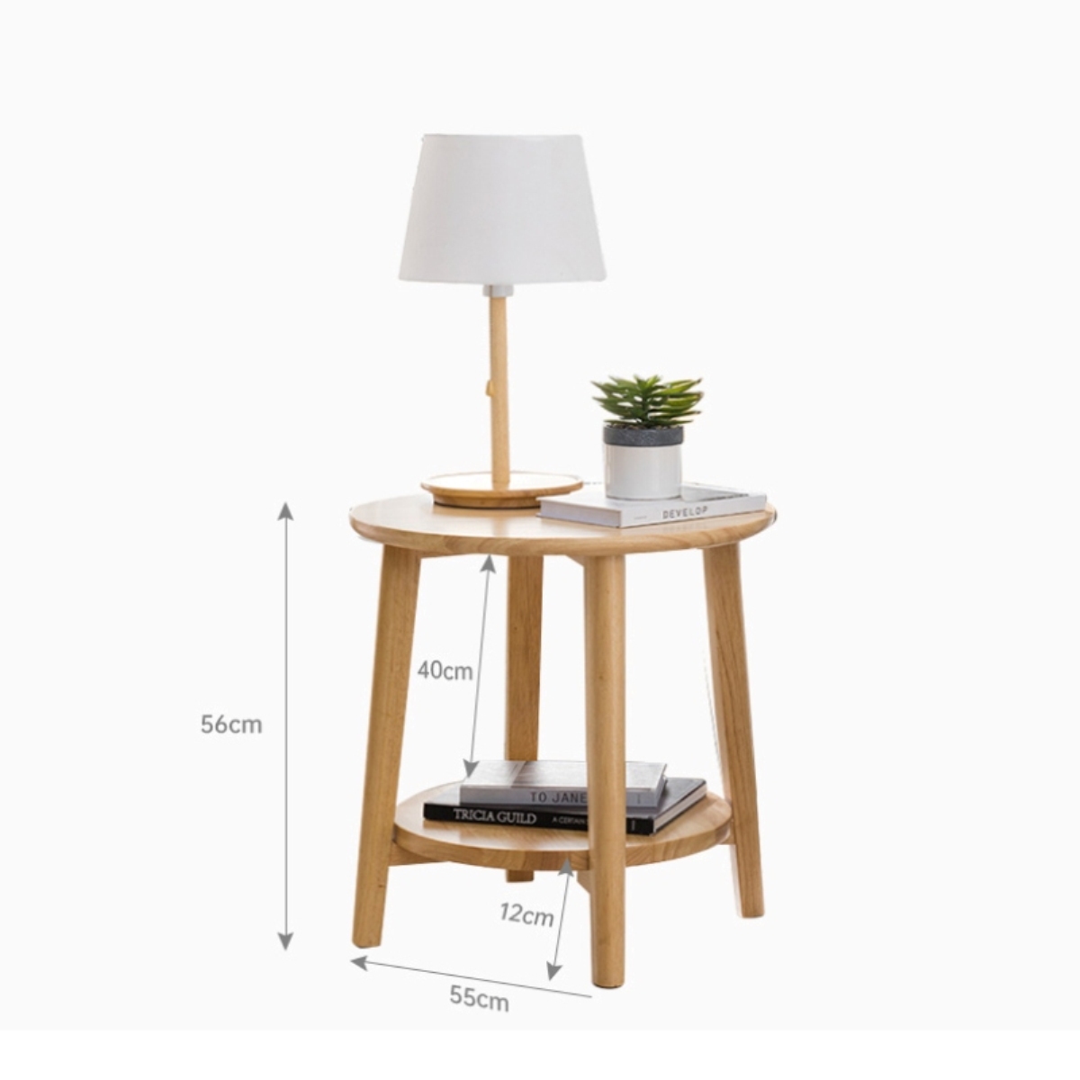 Round Wooden Side Table With Shelf